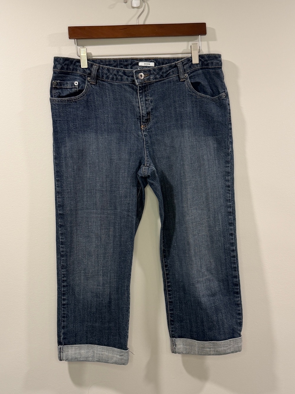 liz & co. Women’s Dark Blue Cropped Jeans with Rolled Hem Size 14